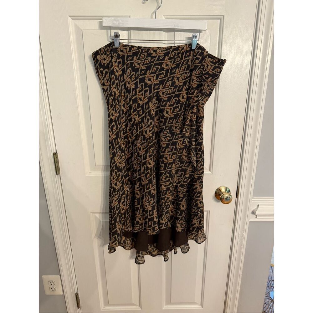 Lauren Ralph Lauren Brown & Rust Print Side Ruffle Silk& Wool Blend Skirt sz 18W